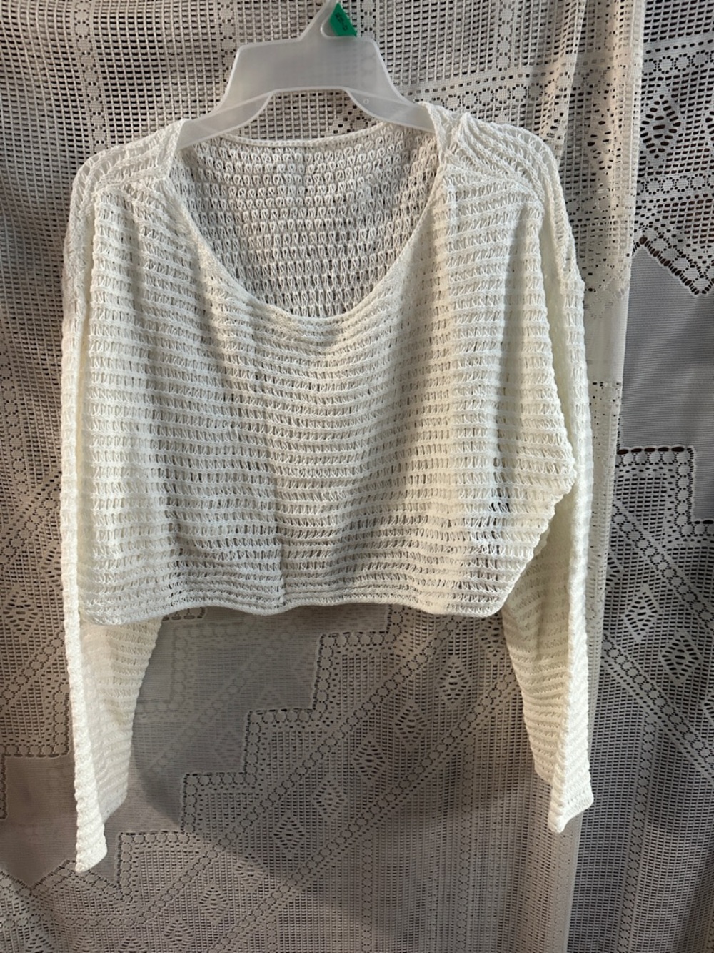 Women's Cream Open-Knit Cropped Sweater Top